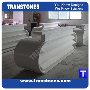 Pure White Led Acrylic Aritificial Marble Stone Work Tops,Office Reception Desk Table Bench Top Design, Engineered Stone Counter Tops,Solid Surface Front Desk for Hotel Project