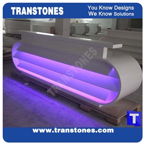 Pure White Led Acrylic Aritificial Marble Stone Work Tops,Office Reception Desk Table Bench Top Design, Engineered Stone Counter Tops,Solid Surface Front Desk for Hotel Project