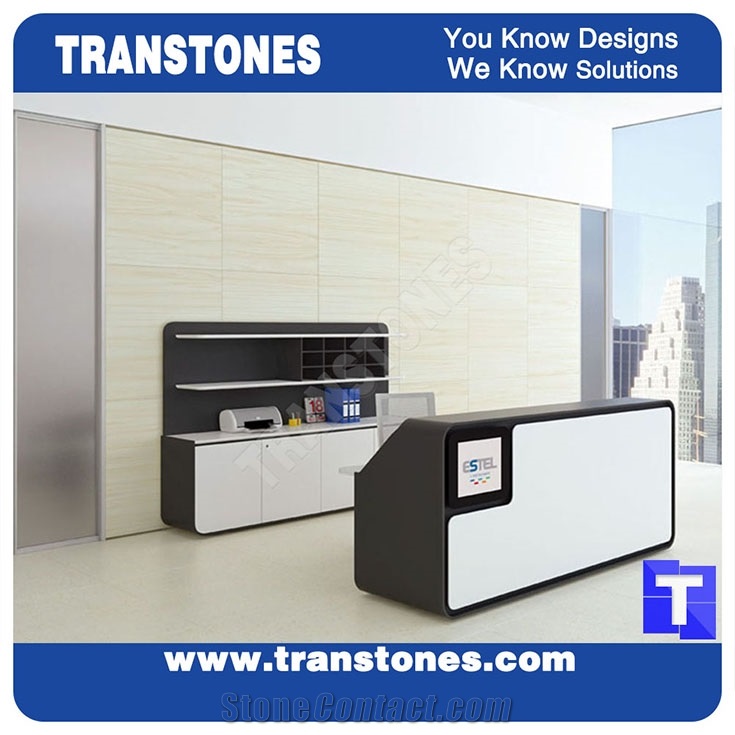 Pure White Quartz Aritificial Marble Acrylic Stone Bar Tops,Office Reception Desk Table Design,Solid Surface Engineered Stone Counter Tops,Solid Surface Transtones Customized