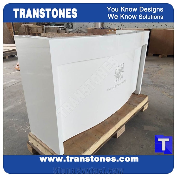 Pure White Quartz Aritificial Marble Acrylic Stone Bar Tops,Office Reception Desk Table Design,Solid Surface Engineered Stone Counter Tops,Solid Surface Transtones Customized