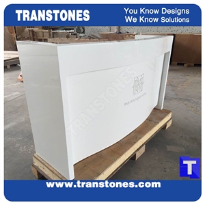Pure White Quartz Aritificial Marble Acrylic Stone Bar Tops,Office Reception Desk Table Design,Solid Surface Engineered Stone Counter Tops,Solid Surface Transtones Customized