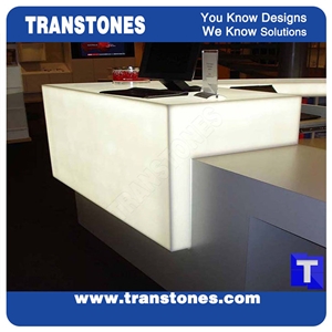 Pure White Quartz Aritificial Marble Acrylic Stone Bar Tops,Office Reception Desk Table Design,Solid Surface Engineered Stone Counter Tops,Solid Surface Transtones Customized