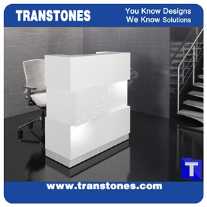 Pure White Quartz Aritificial Marble Acrylic Stone Bar Tops,Office Reception Desk Table Design,Solid Surface Engineered Stone Counter Tops,Solid Surface Transtones Customized