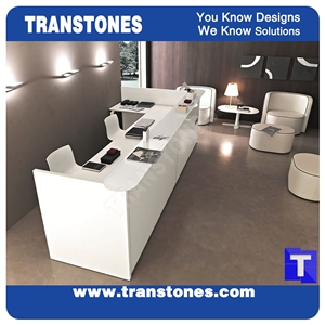 White Green Acrylic Aritificial Marble Stone T Shaped Office Work Tops,2 Seats Office Bench Reception Desk Table Design, Engineered Stone Counter Tops,Solid Surface Front Desk Stone Furniture