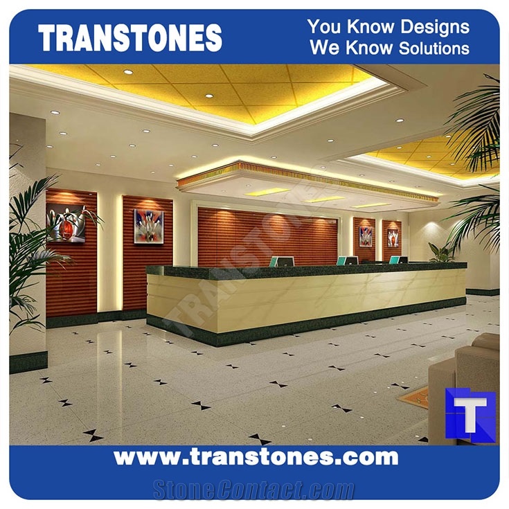 White Green Acrylic Aritificial Marble Stone T Shaped Office Work Tops,2 Seats Office Bench Reception Desk Table Design, Engineered Stone Counter Tops,Solid Surface Front Desk Stone Furniture