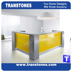 Yellow Acrylic Aritificial Marble Stone Panel for Work Tops,Office Reception Desk Table Design,Solid Surface Engineered Stone Counter Tops,Solid Surface Front Desk Office Furniture
