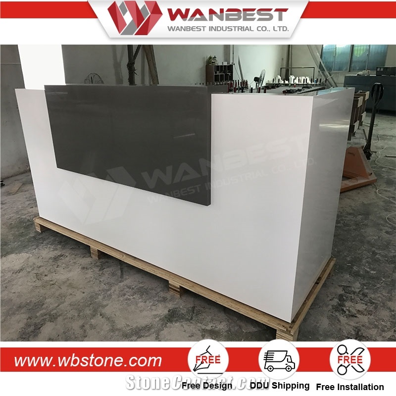 New Design White Lacquer Solid Surface Shape Reception Desk