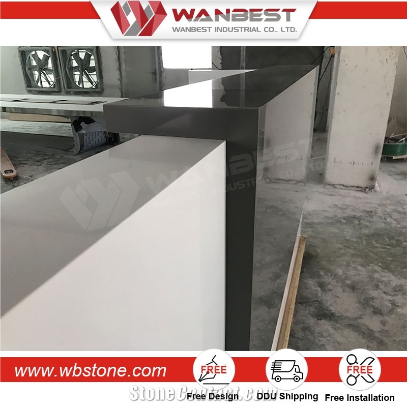 New Design White Lacquer Solid Surface Shape Reception Desk