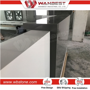 New Design White Lacquer Solid Surface Shape Reception Desk