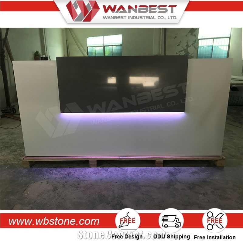 New Design White Lacquer Solid Surface Shape Reception Desk