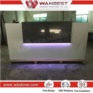 New Design White Lacquer Solid Surface Shape Reception Desk