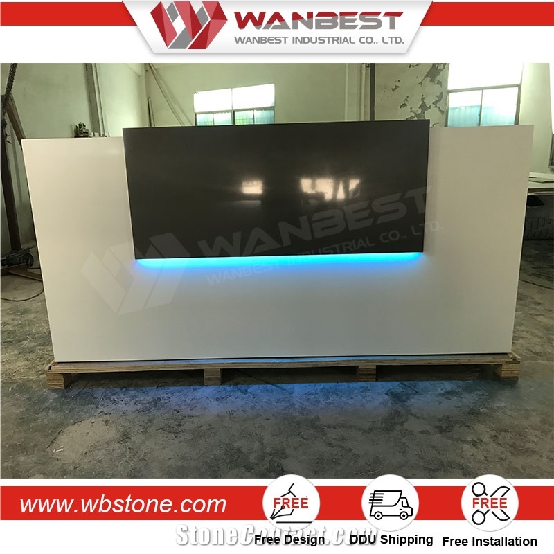 New Design White Lacquer Solid Surface Shape Reception Desk