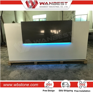 New Design White Lacquer Solid Surface Shape Reception Desk
