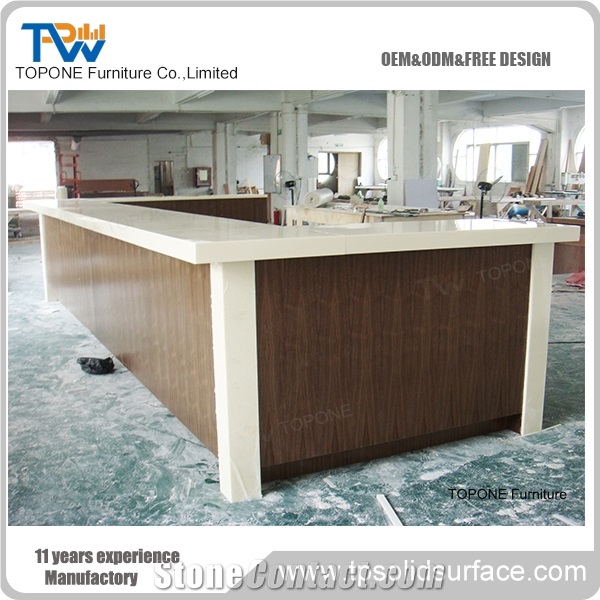 Acrylid Solid Surface Artificial Marble Stone Bar Counter Desk Tops Design Wooden Restaurant Bar Counter, New Design Restaurant Bar Counter Tops with Interior Stone Bar Table Tops Design