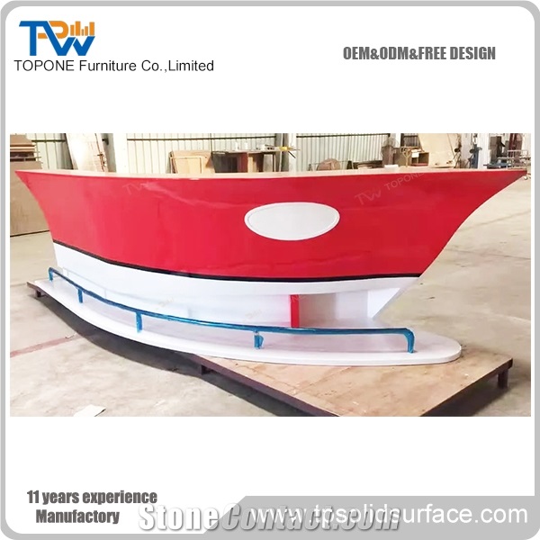 Boat Shaped Wooden Home Bar Counter With Artificial Marble