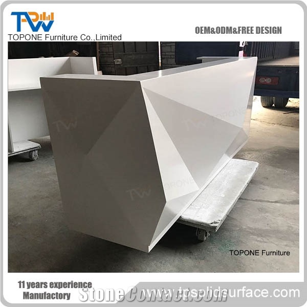 Diamond Design Acrylic Solid Surface Interior Stone Reception Desk Front Table Design, Artificial Marble Stone Interior Stone Office Front Table Desk Design Furniture
