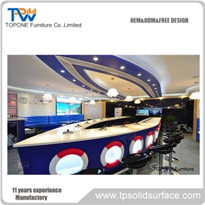 Factory Directly Offer Boat Shaped Artificial Marble Stone Acrylic Solid Surface Home/Restaurant Bar Counter with Interior Stone Acrylic Solid Surface Worktops, Interior Stone Restaurant Furniture