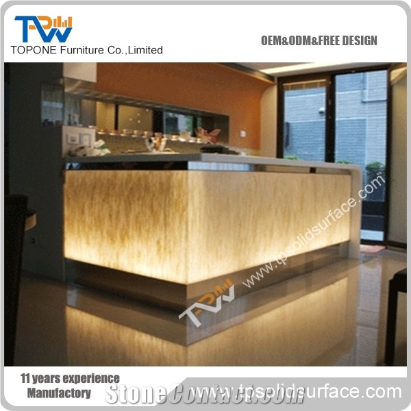 Led Light Modern Design Acrylic Solid Surface Reception Desk Interior Stone Office Furniture Design