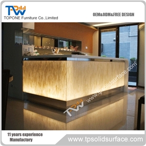 Led Light Modern Design Acrylic Solid Surface Reception Desk Interior Stone Office Furniture Design