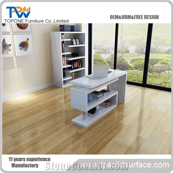 White Artificial Stone Marble Office Ceo Work Table Sets,Engineered Stone Solid Surface Work Reception Desk Interior Stone Design Acrylic Furniture, Customized Free Designs