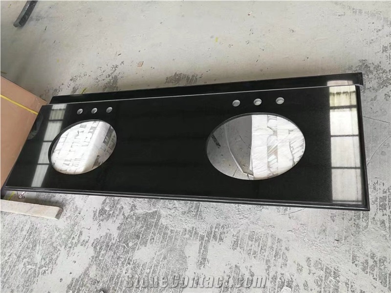 China Absolute Black Granite Vanity Tops,Absolute Black Granite Bathroom Countertop& Black Custom Vanitytop/Dark Black Bathroom Vanity Tops/Natural Stone Bath Tops