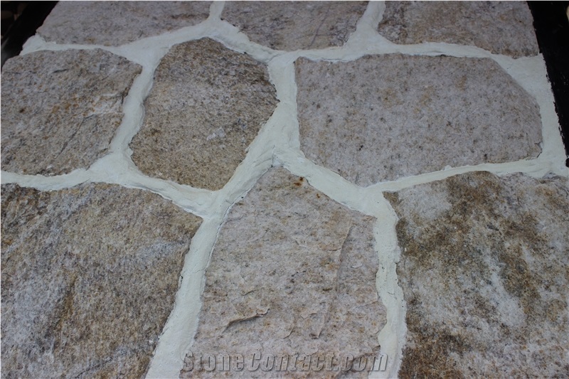 Beige Flag Stone, Natrual Stone, Quartz Flag Stone, Crazy Paving, Random Paving, Park Stone