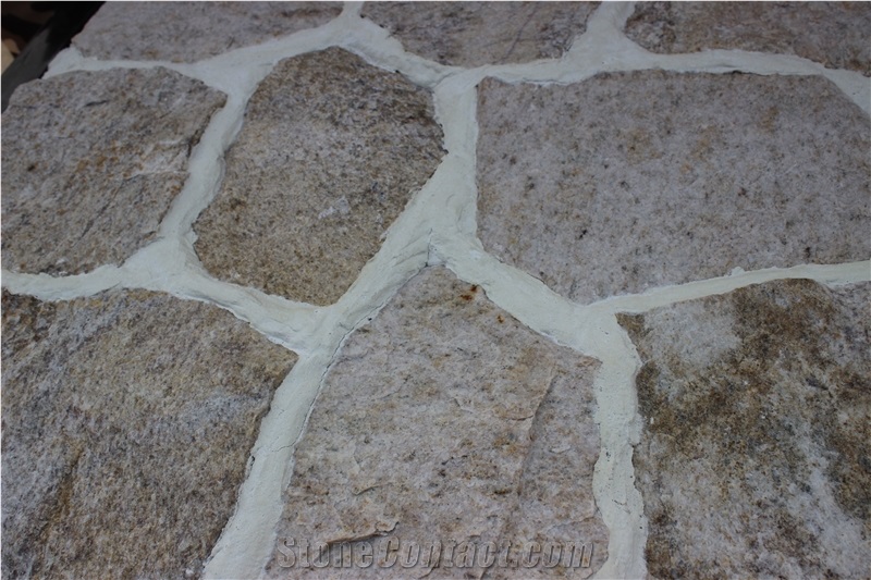 Beige Flag Stone, Natrual Stone, Quartz Flag Stone, Crazy Paving, Random Paving, Park Stone