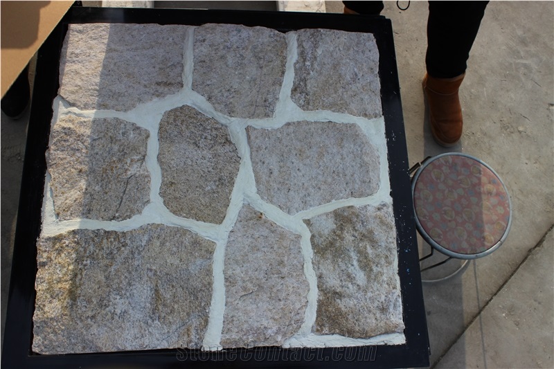 Beige Flag Stone, Natrual Stone, Quartz Flag Stone, Crazy Paving, Random Paving, Park Stone