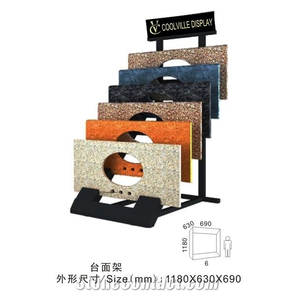 Display Rack Stands Marble-Stairs Exhibition Metal Display Racks Stone Display Racks Grey-Marble Stone Shelf Tile Sample Display Labradorite Metal Displays