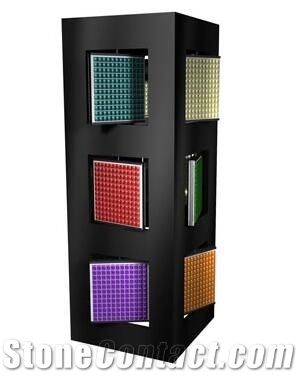 Grey-Marble Display Racks Stone Shelf Rotating Mosaic Display Racks Silver-Travertine Waterfall Tile Display Stands Nepal-Marble Loose Tile Displays Basalt Metal Display Racks