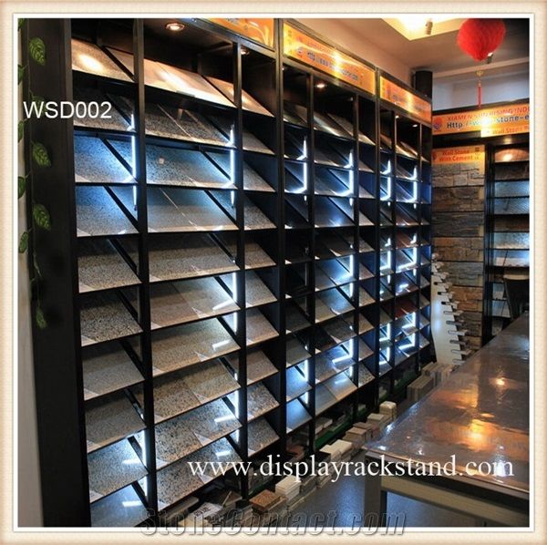 Waterfall Tile Display Racks Sandstone Metal Display Racks Stone Shelf Black-Galaxy-Granite Exhibition Quartz Display Stand Racks Slate Hanging Displays