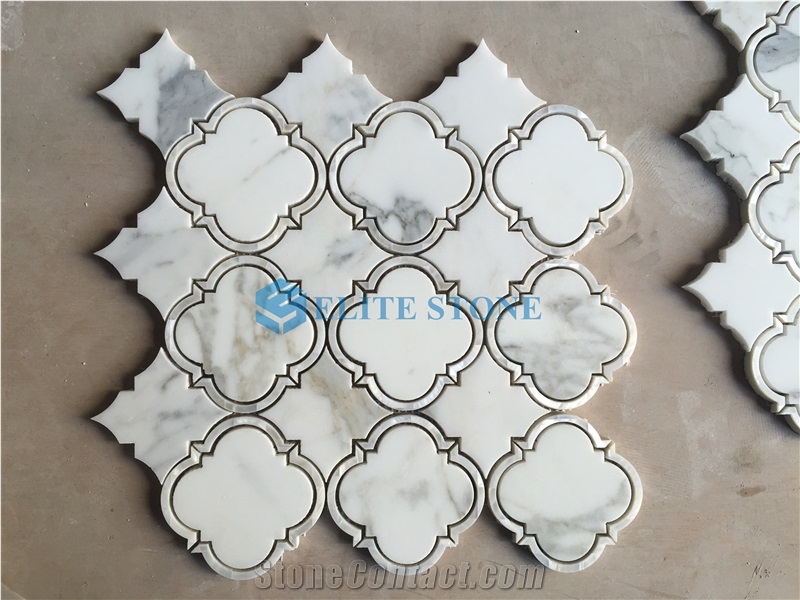 Calacatta Gold Marble Mosaic Tile Mix Pearl Shell Lantern Design Mosaic
