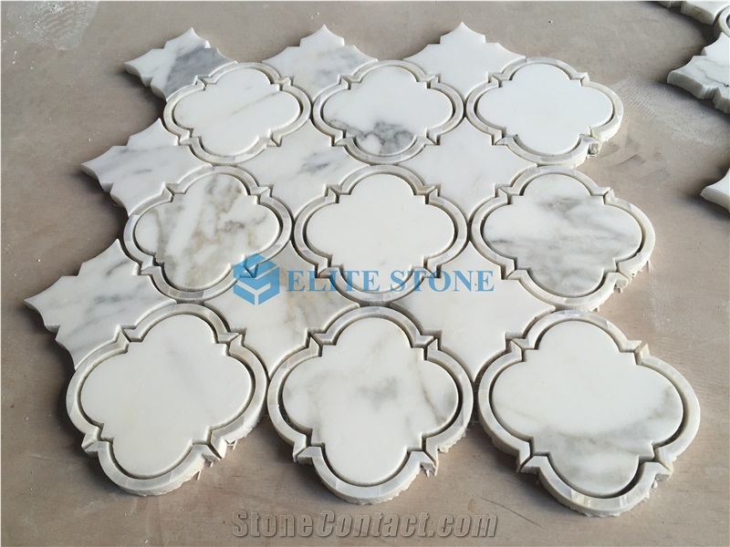 Calacatta Gold Marble Mosaic Tile Mix Pearl Shell Lantern Design Mosaic