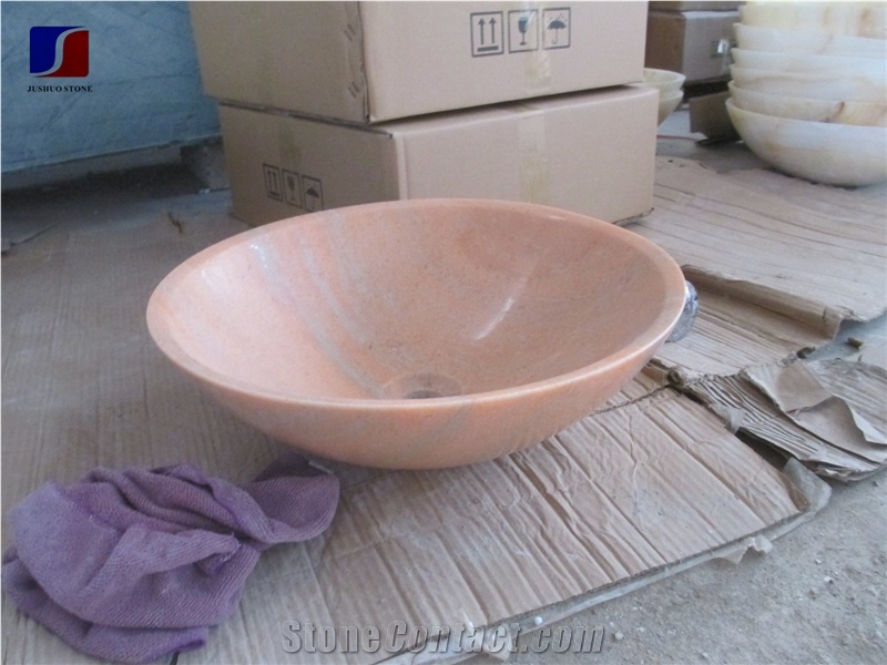 Pink Basin,Pink Jade Marble Vessel, Bathroom Sinks,Vessel Sinks,Wash Bowls