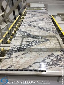 Afyon Yellow Violet, Afyon Violet, Turkish Afyon Violet, Purle Veins, Yellow Veins, White Marble, Paonazetto Marble, Polished Afyon Violet