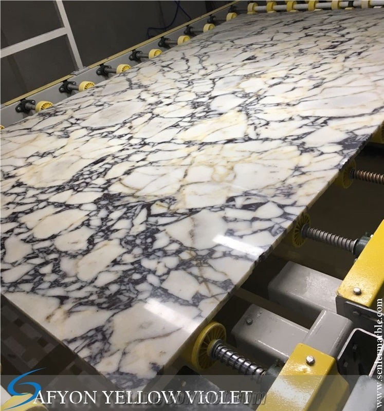 Afyon Yellow Violet, Afyon Violet, Turkish Afyon Violet, Purle Veins, Yellow Veins, White Marble, Paonazetto Marble, Polished Afyon Violet