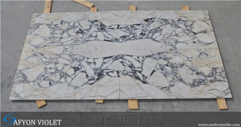 Afyon Yellow Violet, Afyon Violet, Turkish Afyon Violet, Purle Veins, Yellow Veins, White Marble, Paonazetto Marble, Polished Afyon Violet