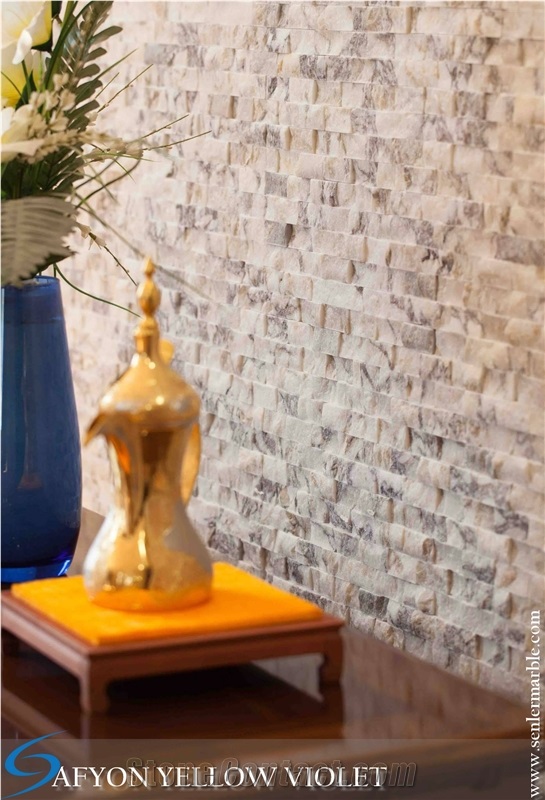 Afyon Yellow Violet, Afyon Violet, Turkish Afyon Violet, Purle Veins, Yellow Veins, White Marble, Paonazetto Marble, Polished Afyon Violet