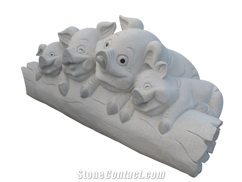 Whte Granite Happy Pigs Sculpture