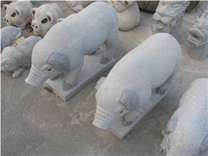 Whte Granite Happy Pigs Sculpture