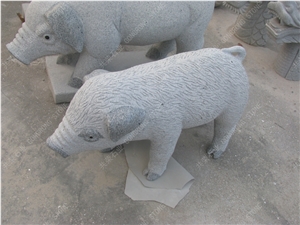 Whte Granite Happy Pigs Sculpture