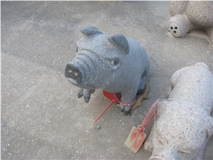 Whte Granite Happy Pigs Sculpture