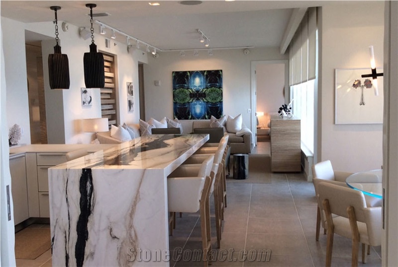 Bar Constructed Of Bianco Lasa Macchia Vecchia Marble