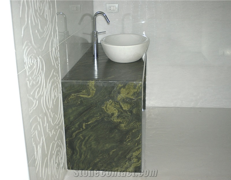 Verde Fantastico Quartzite Custom Vanity Top with Vessel Sink