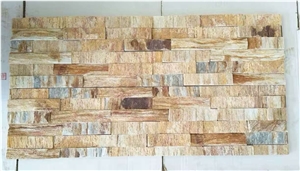 Wooden Golden Stacked Stone Veneer, Yellow Travertine Cultured Stone
