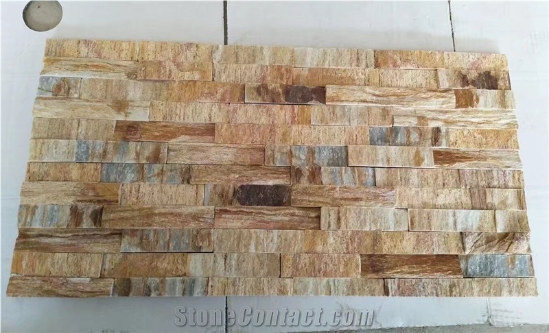 Wooden Golden Stacked Stone Veneer, Yellow Travertine Cultured Stone