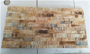 Wooden Golden Stacked Stone Veneer, Yellow Travertine Cultured Stone