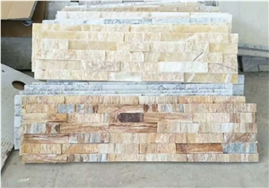 Wooden Golden Stacked Stone Veneer, Yellow Travertine Cultured Stone