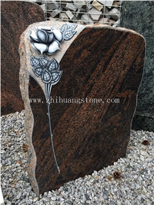 Aurora Granite Rose Carving Headstone Single Monument