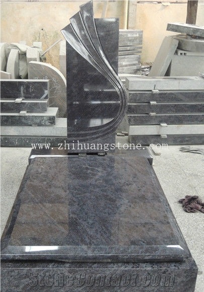 Good Quality Custom Carving Single Style Bahama Blue/ Vizag Blue Granite Western Style Monuments/ Upright Monuments/ Monument Design/ Single Monuments/ Custom Monuments